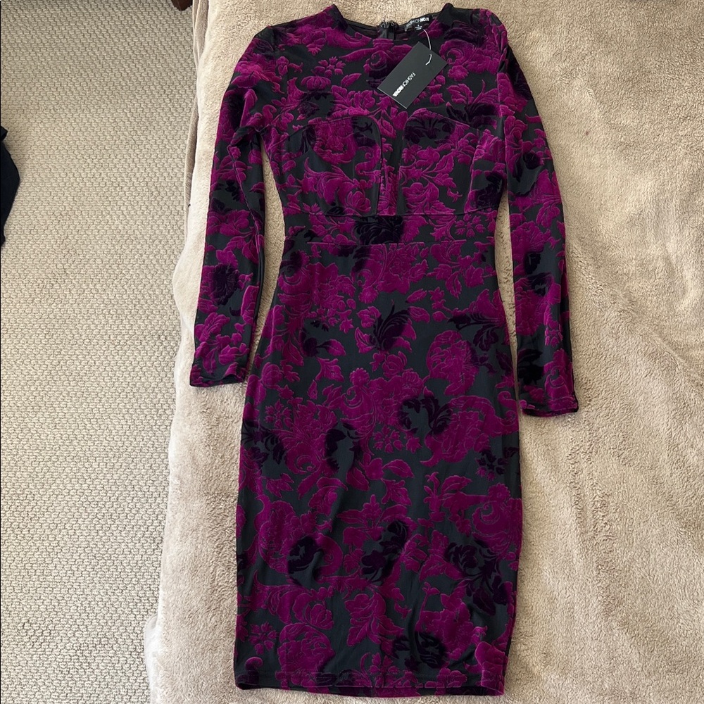 Fashion Nova Black and Purple Long Sleeve Dress